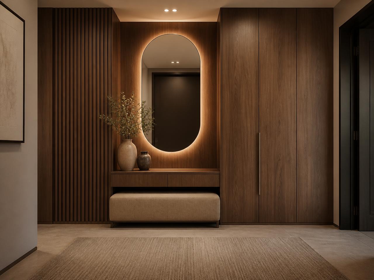 Hall de entrada planejado com marcenaria minimalista